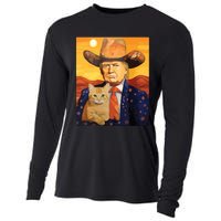 Cowboy Trump With A Cat Funny Trump Cooling Performance Long Sleeve Crew