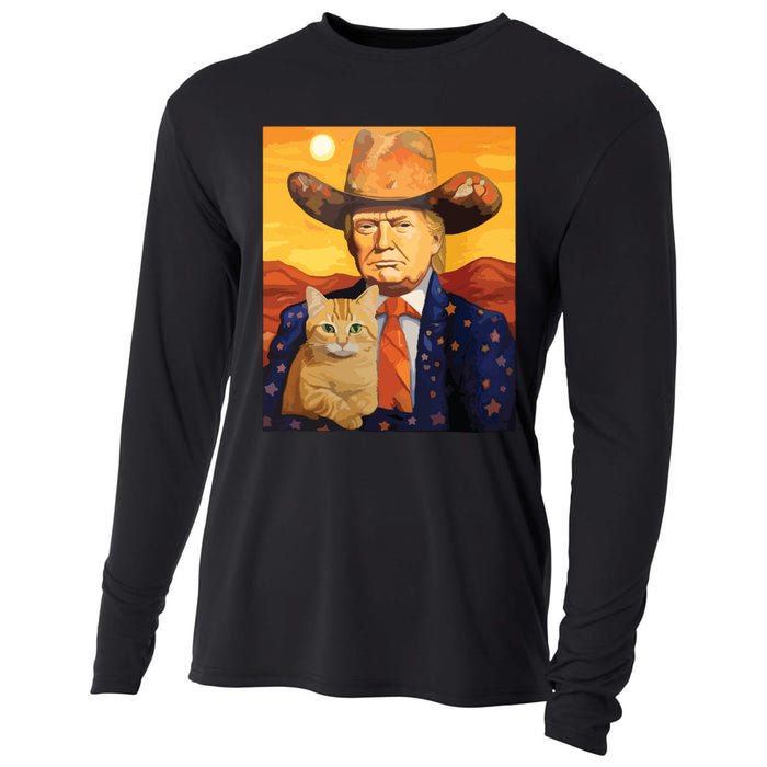 Cowboy Trump With A Cat Funny Trump Cooling Performance Long Sleeve Crew