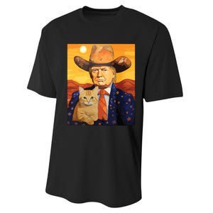 Cowboy Trump With A Cat Funny Trump Performance Sprint T-Shirt