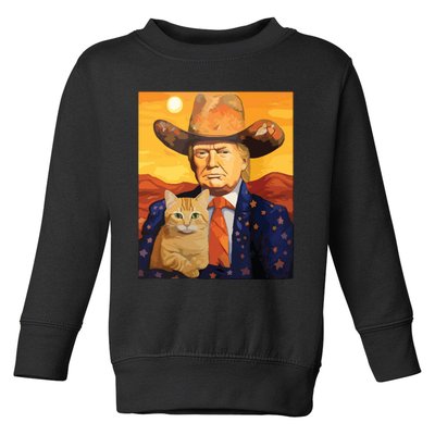 Cowboy Trump With A Cat Funny Trump Toddler Sweatshirt