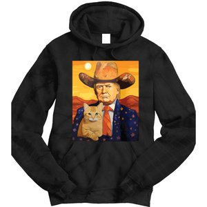 Cowboy Trump With A Cat Funny Trump Tie Dye Hoodie