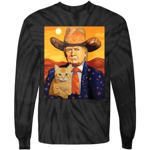 Cowboy Trump With A Cat Funny Trump Tie-Dye Long Sleeve Shirt