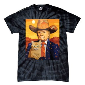 Cowboy Trump With A Cat Funny Trump Tie-Dye T-Shirt