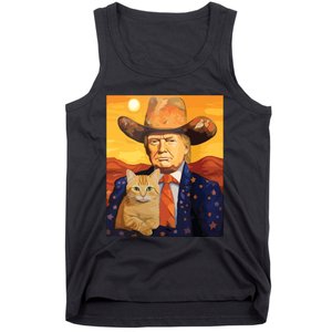 Cowboy Trump With A Cat Funny Trump Tank Top