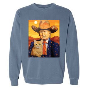 Cowboy Trump With A Cat Funny Trump Garment-Dyed Sweatshirt