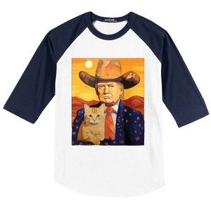 Cowboy Trump With A Cat Funny Trump Baseball Sleeve Shirt