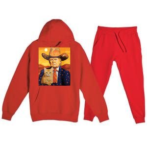 Cowboy Trump With A Cat Funny Trump Premium Hooded Sweatsuit Set