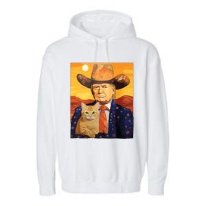 Cowboy Trump With A Cat Funny Trump Garment-Dyed Fleece Hoodie