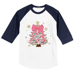 Christmas Tree With Snowflakes And Bow Baseball Sleeve Shirt