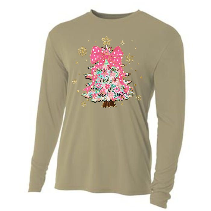 Christmas Tree With Snowflakes And Bow Cooling Performance Long Sleeve Crew