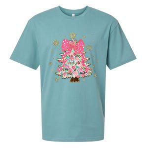 Christmas Tree With Snowflakes And Bow Sueded Cloud Jersey T-Shirt