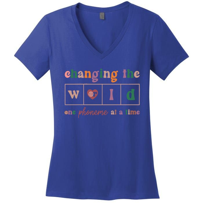 Changing The World One Phoneme At A Time Phonics Teacher Meaningful Gift Women's V-Neck T-Shirt