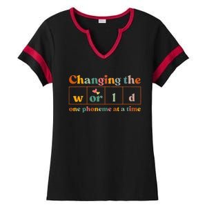 Changing The World One Phoneme At A Time Dyslexia Teacher Ladies Halftime Notch Neck Tee