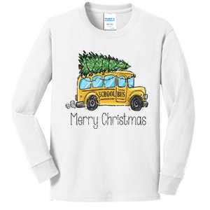 Christmas Tree Xmas Merry Christmas School Bus Kids Long Sleeve Shirt