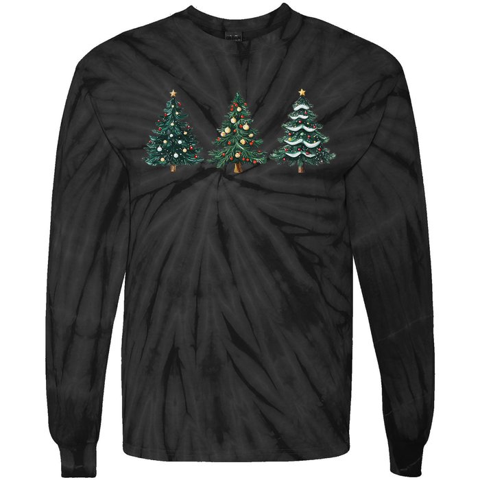 Christmas Tree Xmas Graphic Tie-Dye Long Sleeve Shirt