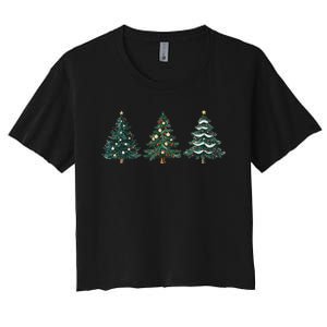 Christmas Tree Xmas Graphic Women's Crop Top Tee