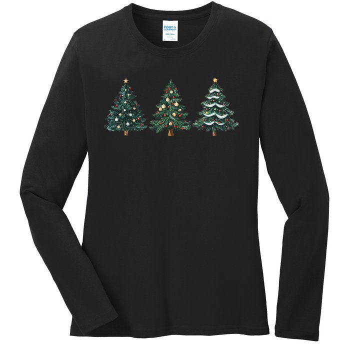 Christmas Tree Xmas Graphic Ladies Long Sleeve Shirt