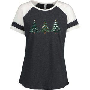 Christmas Tree Xmas Graphic Enza Ladies Jersey Colorblock Tee