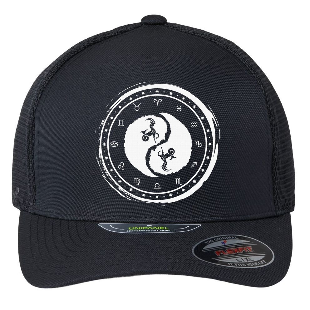 Capricorn Tenth Zodiac Sign Yin Yang Funny Flexfit Unipanel Trucker Cap