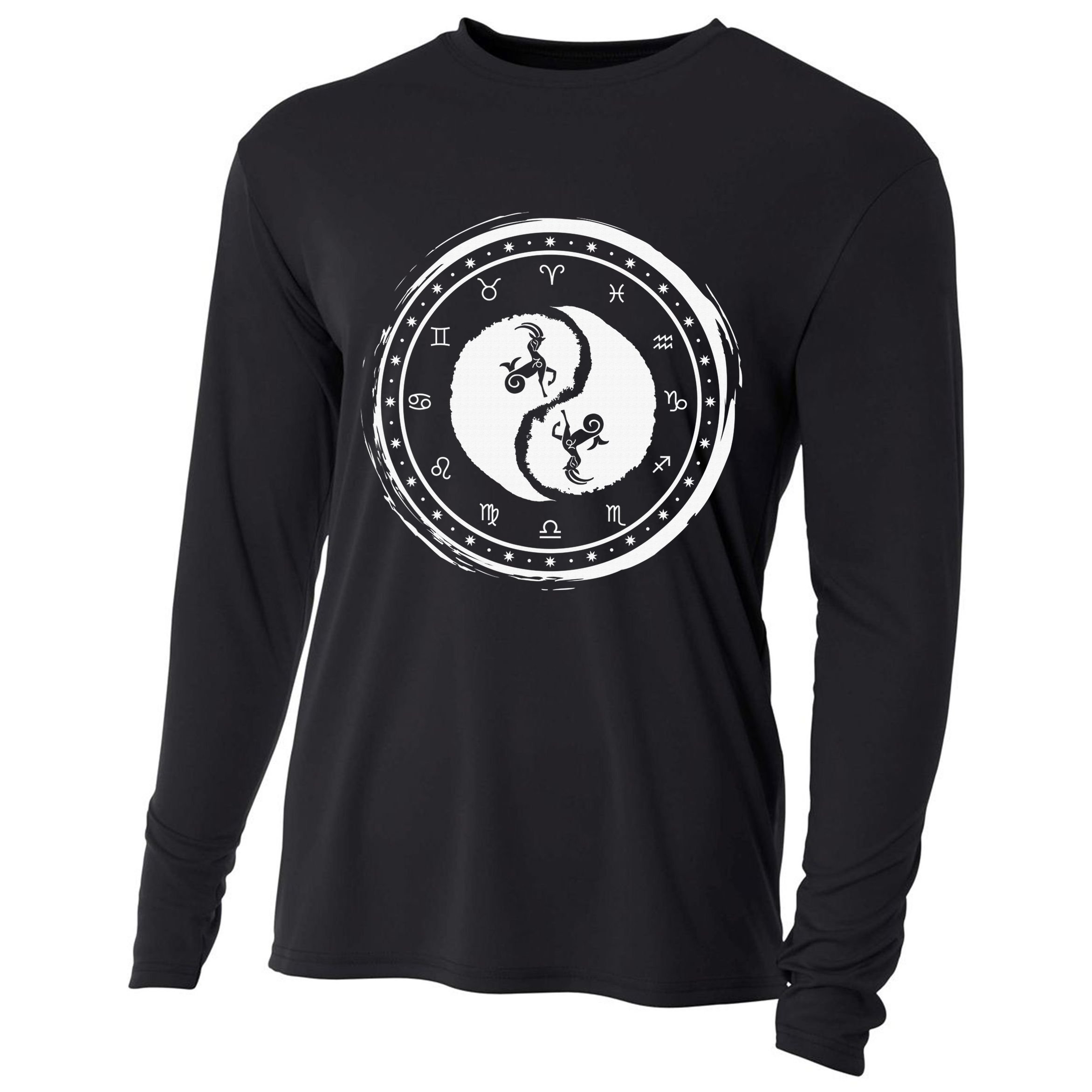 Capricorn Tenth Zodiac Sign Yin Yang Funny Cooling Performance Long Sleeve Crew