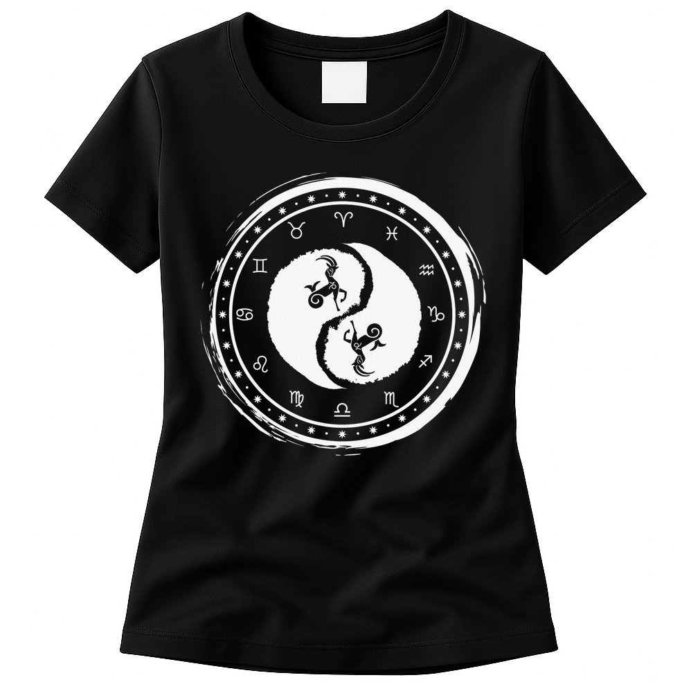 Capricorn Tenth Zodiac Sign Yin Yang Funny Womens T-Shirt