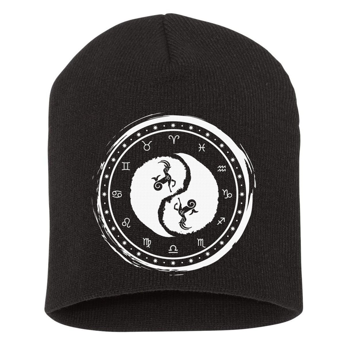 Capricorn Tenth Zodiac Sign Yin Yang Funny Short Acrylic Beanie