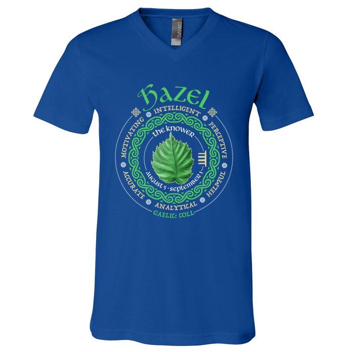 Celtic Tree Zodiac Druid Ogham Astrology Hazel Gift V-Neck T-Shirt