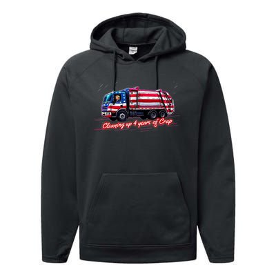 Cleaning Up 4 Year Of Crap Funny Trump Garbage America Flag Performance Fleece Hoodie