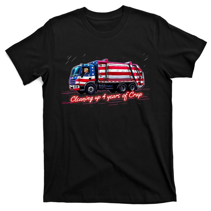 Cleaning Up 4 Year Of Crap Funny Trump Garbage America Flag T-Shirt