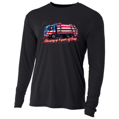 Cleaning Up 4 Year Of Crap Funny Trump Garbage America Flag Cooling Performance Long Sleeve Crew