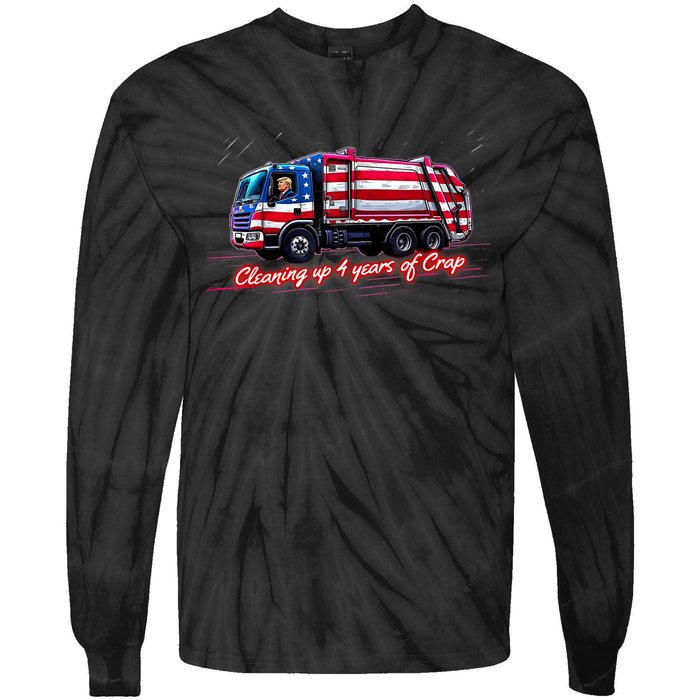 Cleaning Up 4 Year Of Crap Funny Trump Garbage America Flag Tie-Dye Long Sleeve Shirt