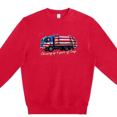 Cleaning Up 4 Year Of Crap Funny Trump Garbage America Flag Premium Crewneck Sweatshirt