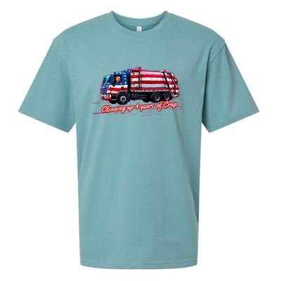 Cleaning Up 4 Year Of Crap Funny Trump Garbage America Flag Sueded Cloud Jersey T-Shirt