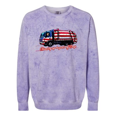 Cleaning Up 4 Year Of Crap Funny Trump Garbage America Flag Colorblast Crewneck Sweatshirt