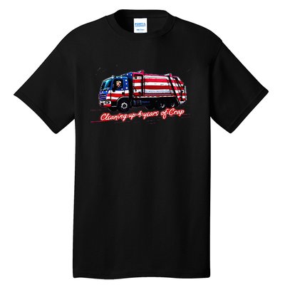 Cleaning Up 4 Year Of Crap Funny Trump Garbage America Flag Tall T-Shirt