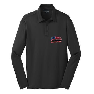 Cleaning Up 4 Year Of Crap Funny Trump Garbage America Flag Silk Touch Performance Long Sleeve Polo