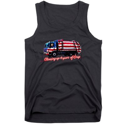 Cleaning Up 4 Year Of Crap Funny Trump Garbage America Flag Tank Top