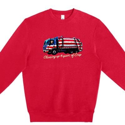 Cleaning Up 4 Year Of Crap Funny Trump Garbage America Flag Premium Crewneck Sweatshirt