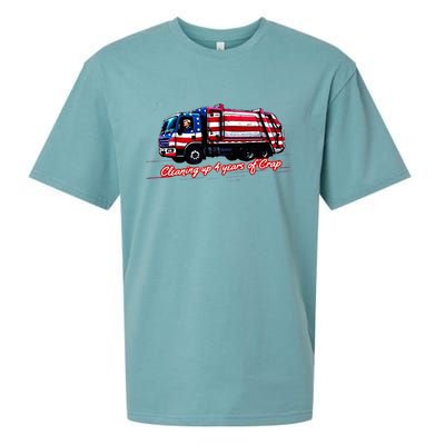 Cleaning Up 4 Year Of Crap Funny Trump Garbage America Flag Sueded Cloud Jersey T-Shirt