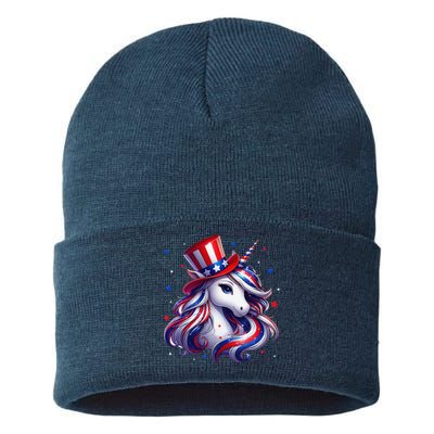 Cute Unicorn 4th Of July American Sustainable Knit Beanie