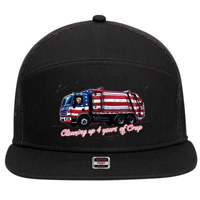 Cleaning Up 4 Years Of Crap Vote Trump 2024 7 Panel Mesh Trucker Snapback Hat