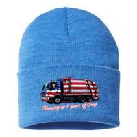 Cleaning Up 4 Years Of Crap Vote Trump 2024 Sustainable Knit Beanie