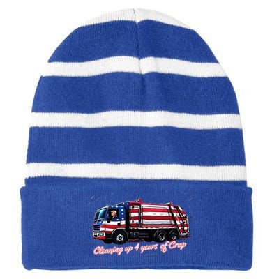 Cleaning Up 4 Years Of Crap Vote Trump 2024 Striped Beanie with Solid Band