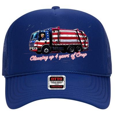 Cleaning Up 4 Years Of Crap Vote Trump 2024 High Crown Mesh Back Trucker Hat