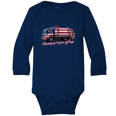 Cleaning Up 4 Years Of Crap Vote Trump 2024 Election Garbage Baby Long Sleeve Bodysuit