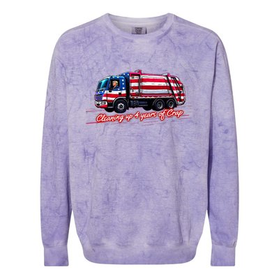 Cleaning Up 4 Year Of Crap Funny Trump Garbage America Flag Colorblast Crewneck Sweatshirt