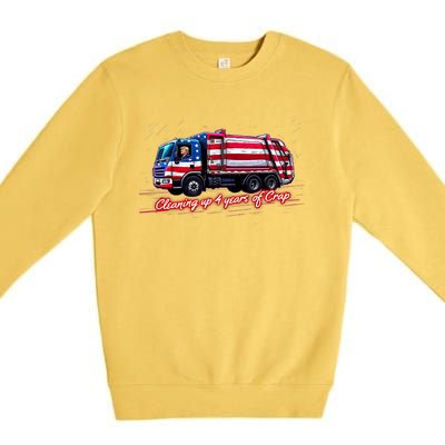 Cleaning Up 4 Year Of Crap Funny Trump Garbage America Flag Premium Crewneck Sweatshirt