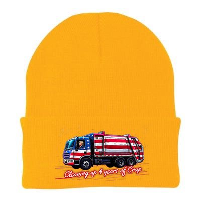 Cleaning Up 4 Year Of Crap Funny Trump Garbage America Flag Knit Cap Winter Beanie