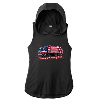 Cleaning Up 4 Year Of Crap Funny Trump Garbage America Flag Ladies PosiCharge Tri-Blend Wicking Draft Hoodie Tank