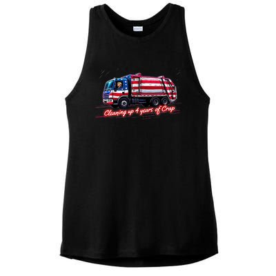 Cleaning Up 4 Year Of Crap Funny Trump Garbage America Flag Ladies PosiCharge Tri-Blend Wicking Tank